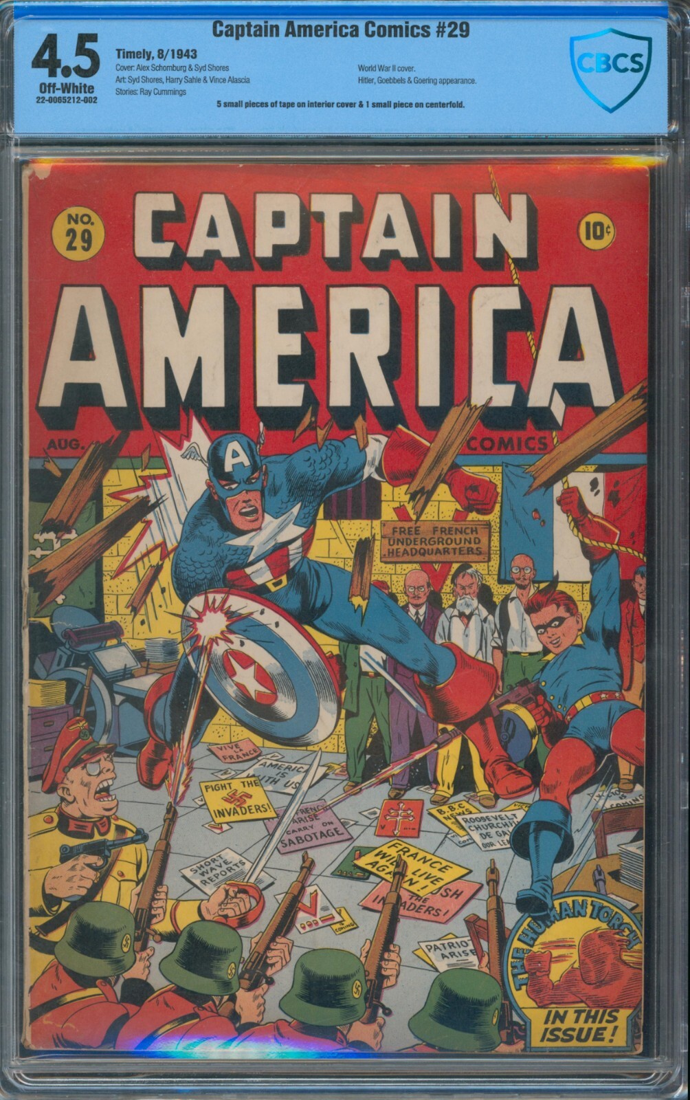 Captain America Comics #29 ⭐ CBCS 4.5 ⭐ Schomburg WWII Golden Age Timely 1943