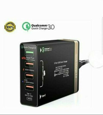 USB Type-C with Power Delivery USB Wall Charger 5-Port/40W, Quick Charge 3.0...