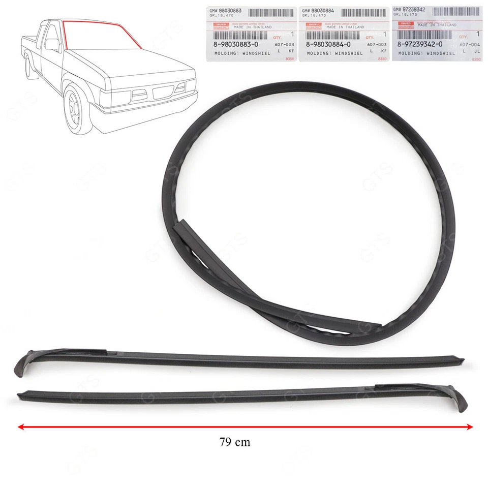 Fits Isuzu D-Max Dmax 2003 08 10 Set Front Windshield Reveal Molding Seal Rubber - Image 4 of 4