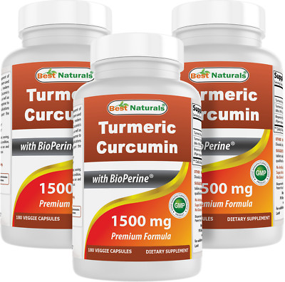 3 Pack Best Naturals Turmeric Curcumin 1500mg 180 Vegetarian Capsules