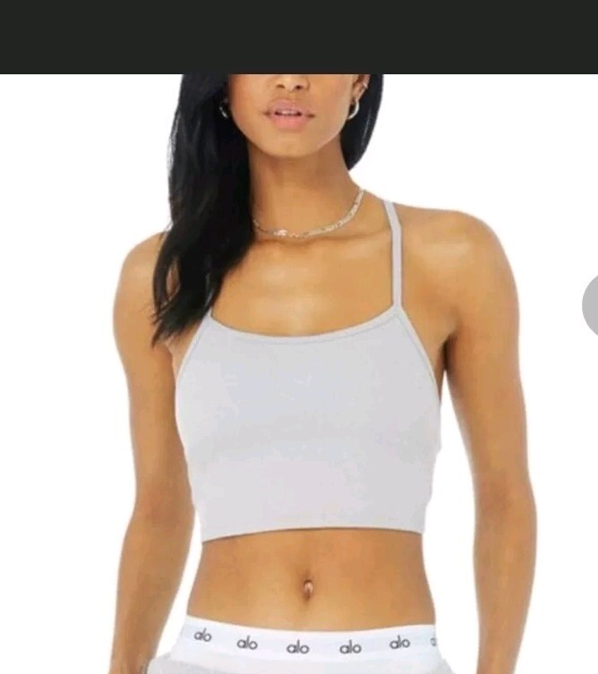 Alo Yoga Crop Top Tank Xs Vapor Grey Adjustable Straps Built In