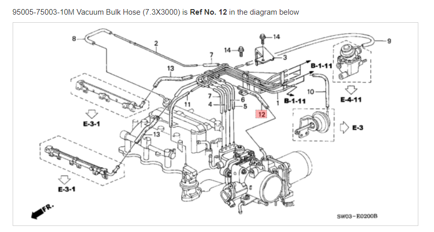 HONDA ACURA GENUINE OEM NSX Vacuum Bulk Hose (7.3X3000 Ref No.12