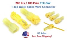 200pc Insulated 12-10 AWG T-Taps Quick Splice Wire Terminal Connectors YELLOW