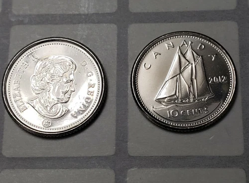 ONE(1) X BU UNC 2012 CANADA 10 CENTS DIME QUEEN ELIZABETH II BOAT COIN FOREIGN
