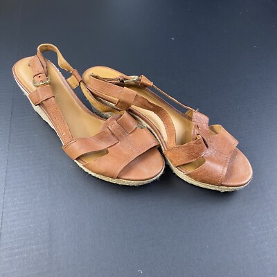 Franco Sarto Crispin TERACOTA LE BROWN LEATHER Espadrille Wedge Sandal WOMEN 9 M