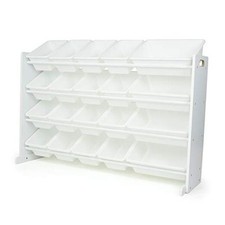 Extra-Large Toy Organizer with 20 Plastic Bins   Storage Rack with White/White
