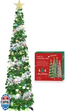 HMASYO 5 FT Pop Up Christmas Tree with Timer Colorful Lights, Green Silver Ti