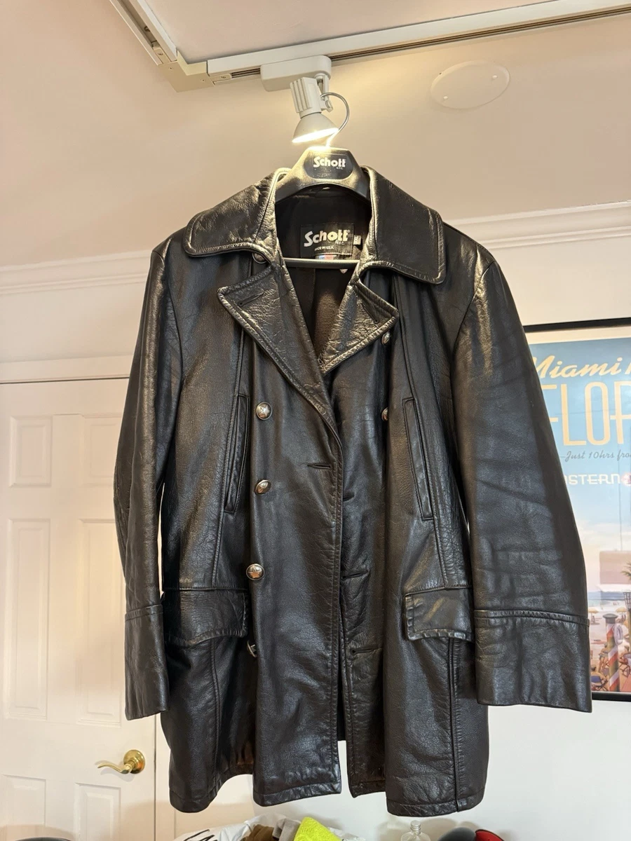 Black Leather Outer Shell Pea Coat Coats, Jackets & Vests for Men