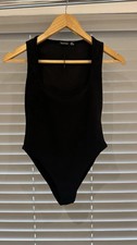 BoohooWomens  Black Textured Square Neck Bodysuit Size 10