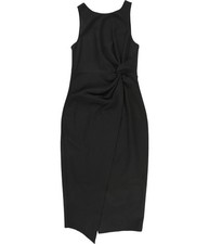 GUESS Womens Scuba-Crepe, Twist Waist Midi Dress, Black, Small
