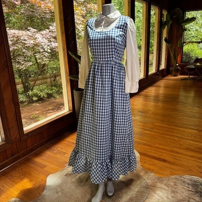 Vintage Gingham Prairie Dress Cottagecore Hippie Maxi Sears Bonnet Gunne Style