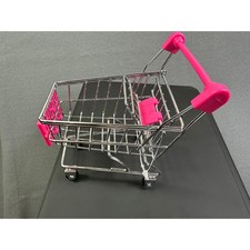 Mini Shopping Cart Desk Organizer Pink Chrome Metal Grocery Trolley Novelty Toy