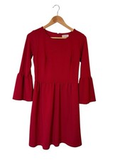 Loft Outlet Dress Size 0 Poinsettia Red Bell Sleeves Romantic Femme