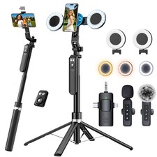 Content Creator Essentials Vlogging Kit, Magnetic Tripod 2 Lights 2 Mics