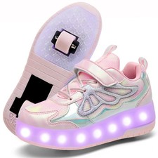 Nsasy Girls Boys Roller Shoes with LED Light Up Wheels Sneakers Kids Roller Skat