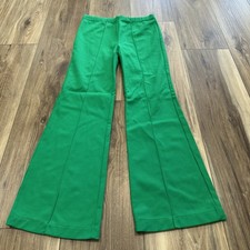 Vintage 70s Growing Girl Nylon Flare Bellbottom Pants, Green, Size 8