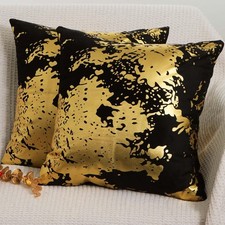 Image of Betadistor Set of 2 Decorative Cushion Covers 45 x 45 Double-Sided Gold Black V