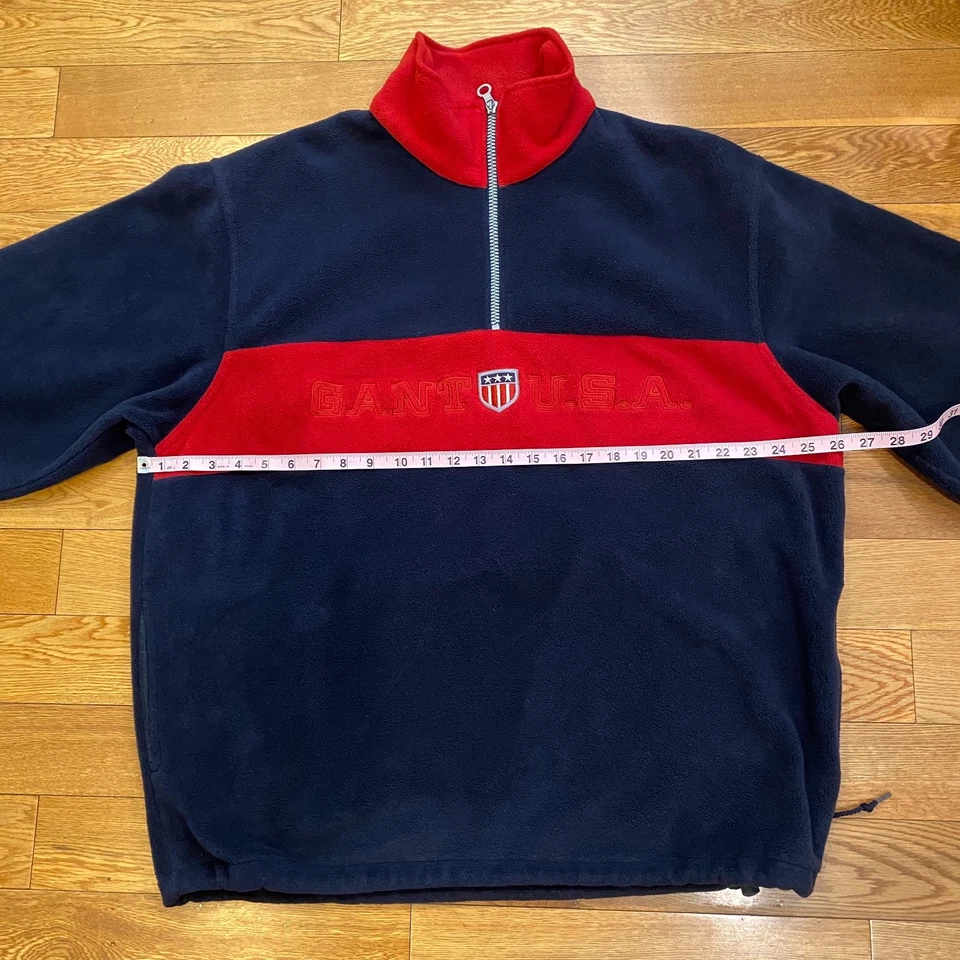 GANT USA Vintage Rugger Fleece 1/4 Quarter Zip Sweatshirt Men's L Navy Blue Red - Image 3 of 4