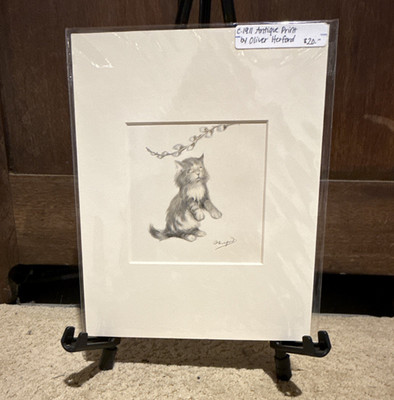 Oliver Herford Antique Cat Illustration Paper Print Portrait Matted Signed