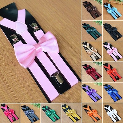 Mens Y Back Braces Suspenders And Rainbow Bow Tie Set Wedding Party Costumes