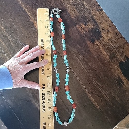 NECKLACE Chunky Unknown maker Blue Amber Color Stones Beads Toggle Clasp 16 In - Picture 8 of 12