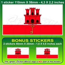 GIBRALTAR Flag, British Overseas Territory 110mm (4,3") Sticker Decal x1+2 BONUS