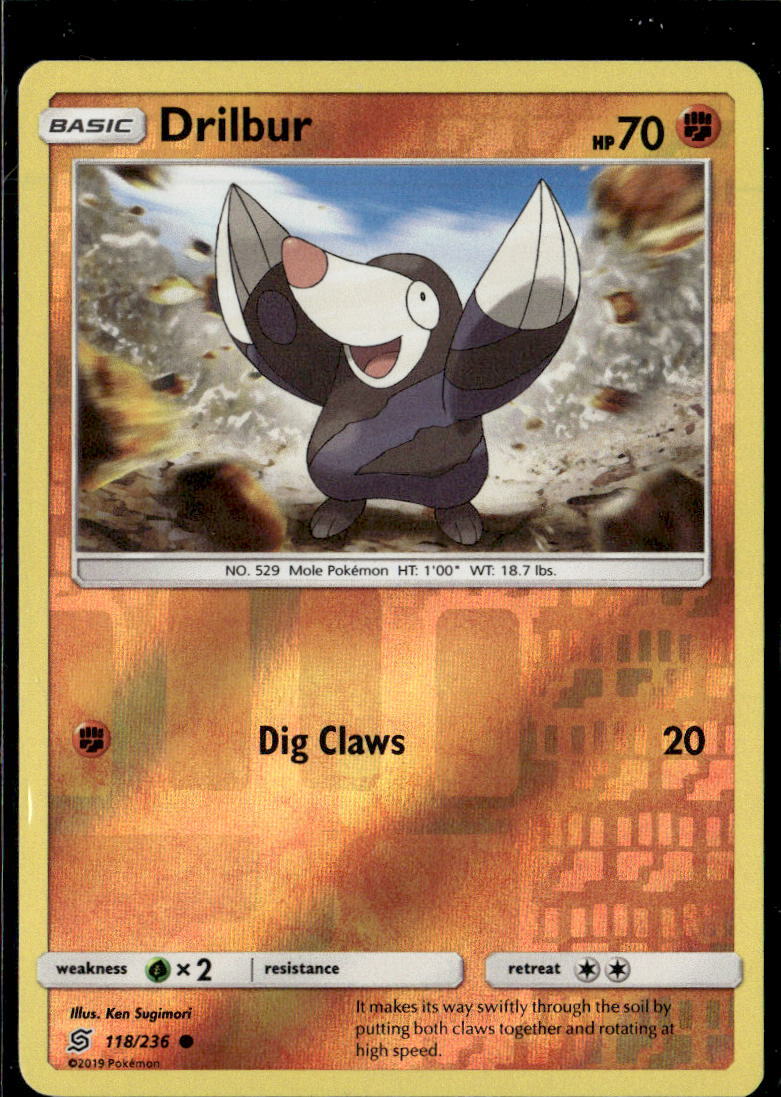 Pokemon Drilbur 118/236 Unified Minds Reverse Holo Common  2 Card Lot