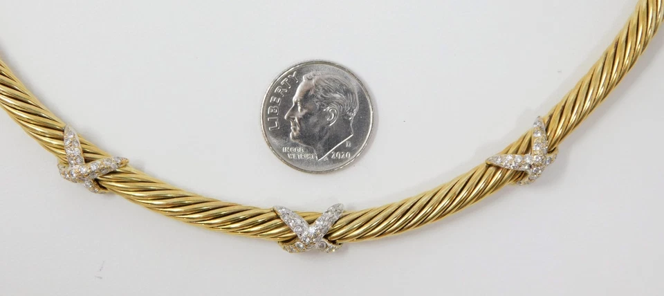 Collar Gargantilla Oro 14 kt DAVID YURMAN 3 Estaciones Diamante X Cable 14.5" B4428 Foto 4 de 4