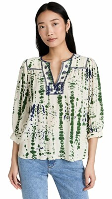 NWT Ba&sh Idris Blouse  Tye-Dye with Embroidery Off White Size 2 $245