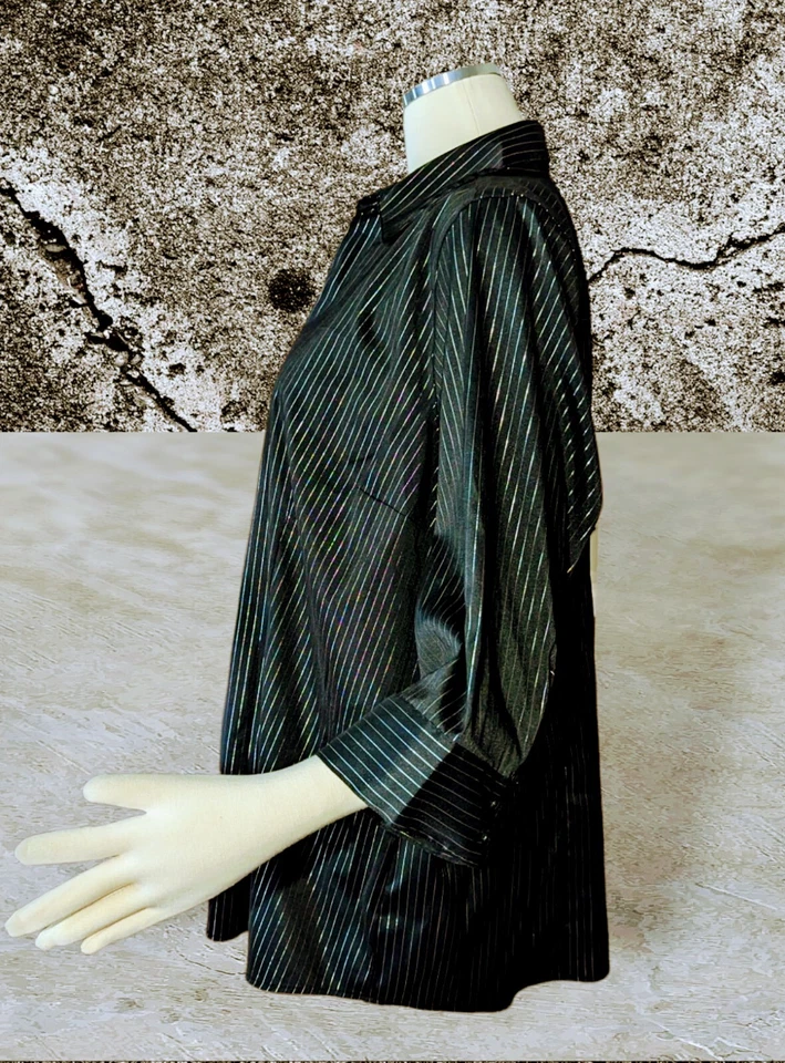 DCC STRETCH Black Silver Stripe SPARKLE Shirt Top DOUBLE ZIP Women's PLUS 18/20 - Image 3 of 4