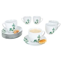 6Er Set Eukalyptus Kaffeetassen Mit Untertassen 6 Personen Porzellan Tee Blatt