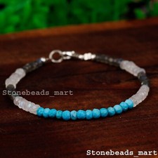 925 Sterling Silver Excellent Designer Multi Gemstone 3-4mm Rondelle Bracelet 7