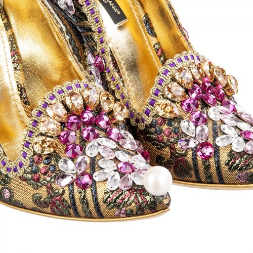 DOLCE & GABBANA Lurex Jacquard Crystals Pumps Heels ALADINO Gold Pink 09035 - Picture 8 of 8