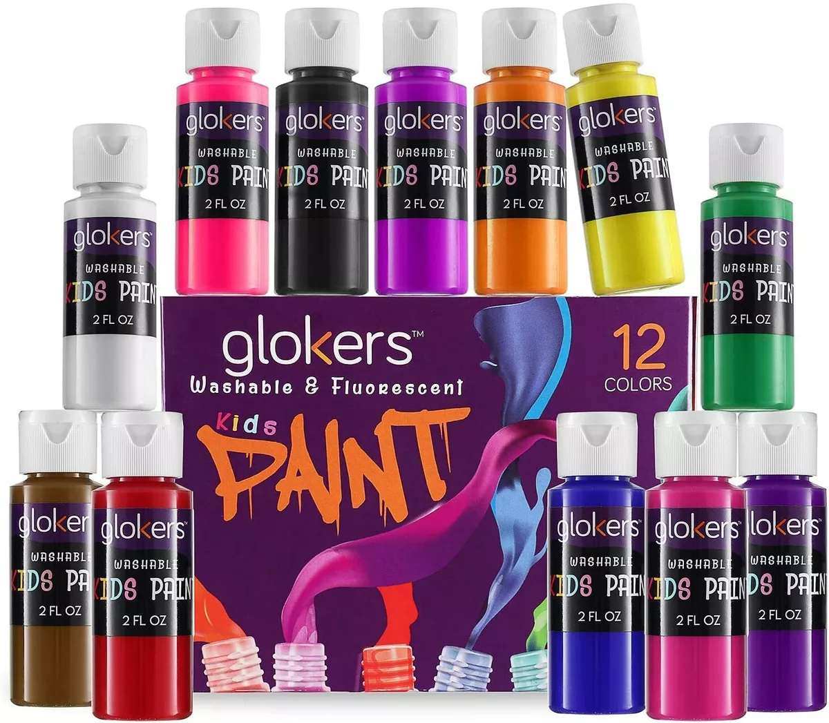 glokers 12 Colors Washable Paint Set for Kids Regular and Fluorescent  Colors