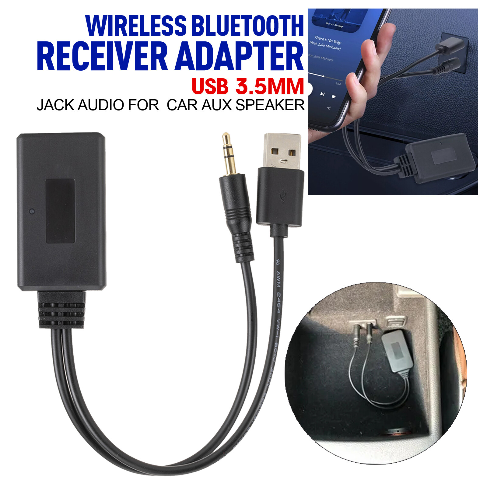5.0 Bluetooth Receiver Adapter for Car AUX Speaker with USB and 3.5mm Jack