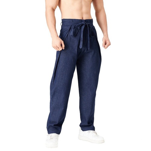 Men Baggy Pants Chinese Retro Kung Fu Loose Waist Lace Up Trousers Bottoms Plain - Picture 2 of 15