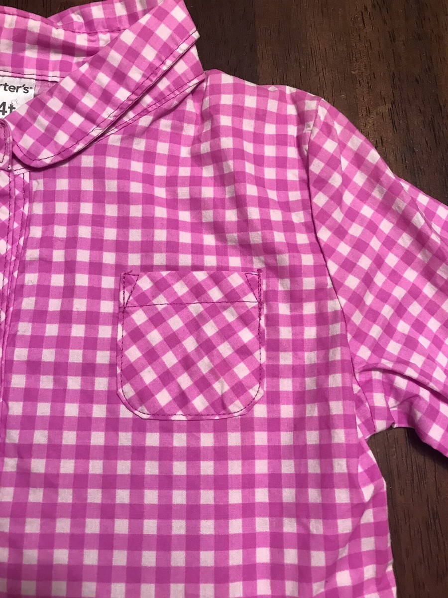 carters pink gingham dress Baby Girl Gingham Flower Romper - Pink