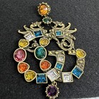 Vintage Gucci Multicolor Crystal GG Logo Earrings Faux Pearl Dangle Gold Tone — photo 7