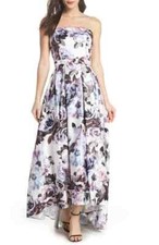 XSCAPE FLORAL HIGH LOW STRAPLESS GOWN DRESS sz 2