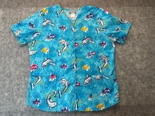 Cherokee Scrubs 1866C Skip Nurse MA CNA Medical Top XL 7248 Dolphins Fish Blue