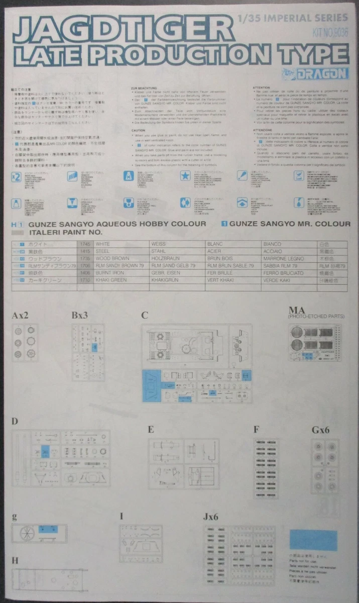 Dragon 1/35 Scale Jagdtiger Late Production Type - Directions from Kit No. 9036