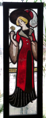 Bleiverglasung Fensterbild Jugendstil Glasmalerei / Ätzung "elegante Dame" - Bild 5 von 19