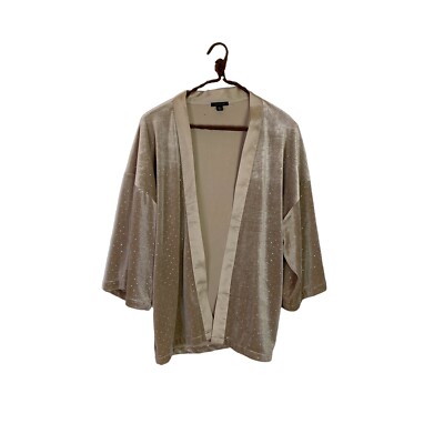 Ann Taylor Metallic Silver Studded Velvet Open Front Short Kimono