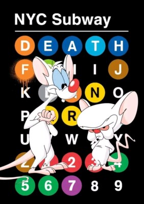 DEATH NYC ltd ed cartoon art print 45x32cm New York Subway Pinky and The Brain 