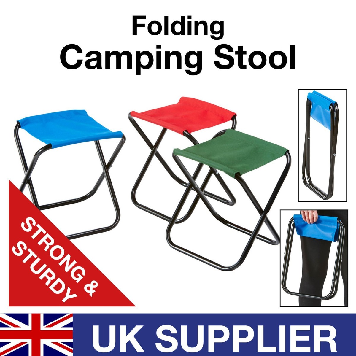 FOLDING CAMPING STOOL Picnic Travel Festival Fishing Seat Outdoor -3  colours- UK