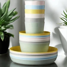 NWT Kalas 18 Pieces 6 plates 6 Bowls 6 Cups padytel colors kids dining set.