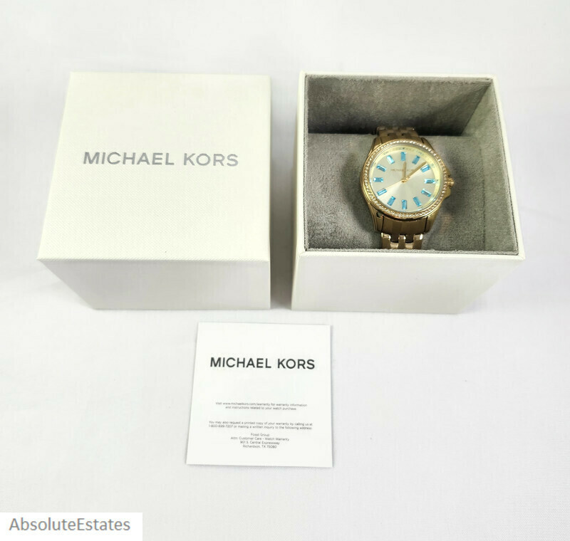Michael Kors 36mm Pilot Baguette Crystal Glitz Gold & Aqua