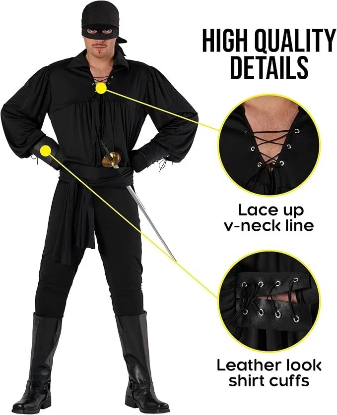 Disfraz Hombre El Zorro Adulto Enmascarado Bandido Vigilante Héroe M - 3XL Halloween Foto 3 de 4