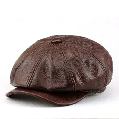 Unisexe Cuir Journaux Chapeau Souple Casquette Gavroche Hommes Chauffeur de Taxi - Photo 1/4