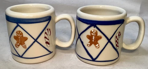 Set of 2 Vintage 80's Hartstone Pottery Mini Mugs Christmas Traditions